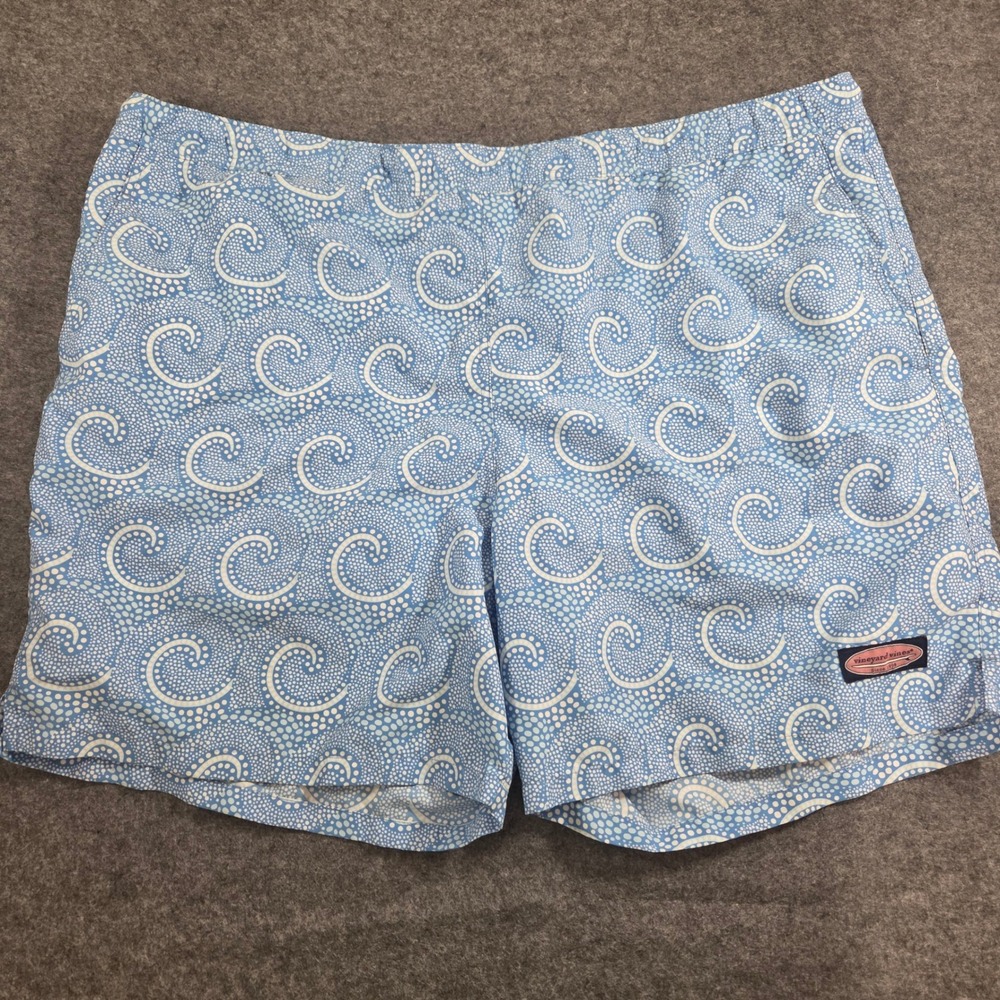 Vineyard Vines Mens XL Blue White Wave Spiral Print Lined Swim Trunks Shorts
